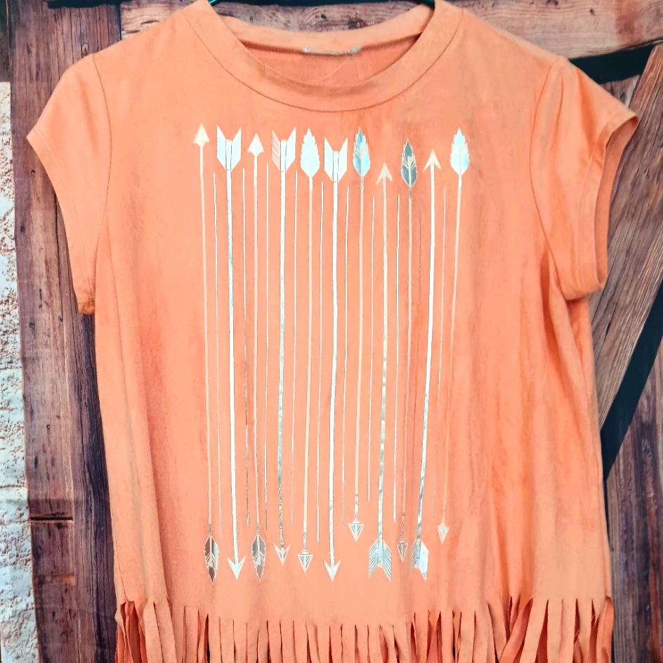 Orange Fringe Womens Shirt With Silver Arrow Design